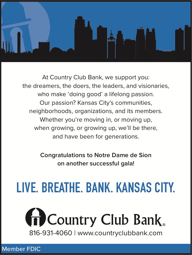 Country Club Bank ad — Live. Breathe. Bank. Kansas City. congratulating Notre Dame de Sion